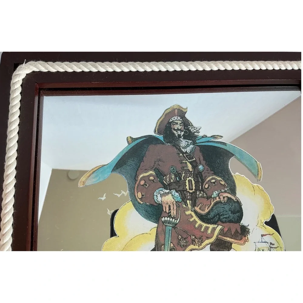 Captain Morgan Spiced Rum Bar Mirror Nautical Rope Frame 13x13 Tavern Decor